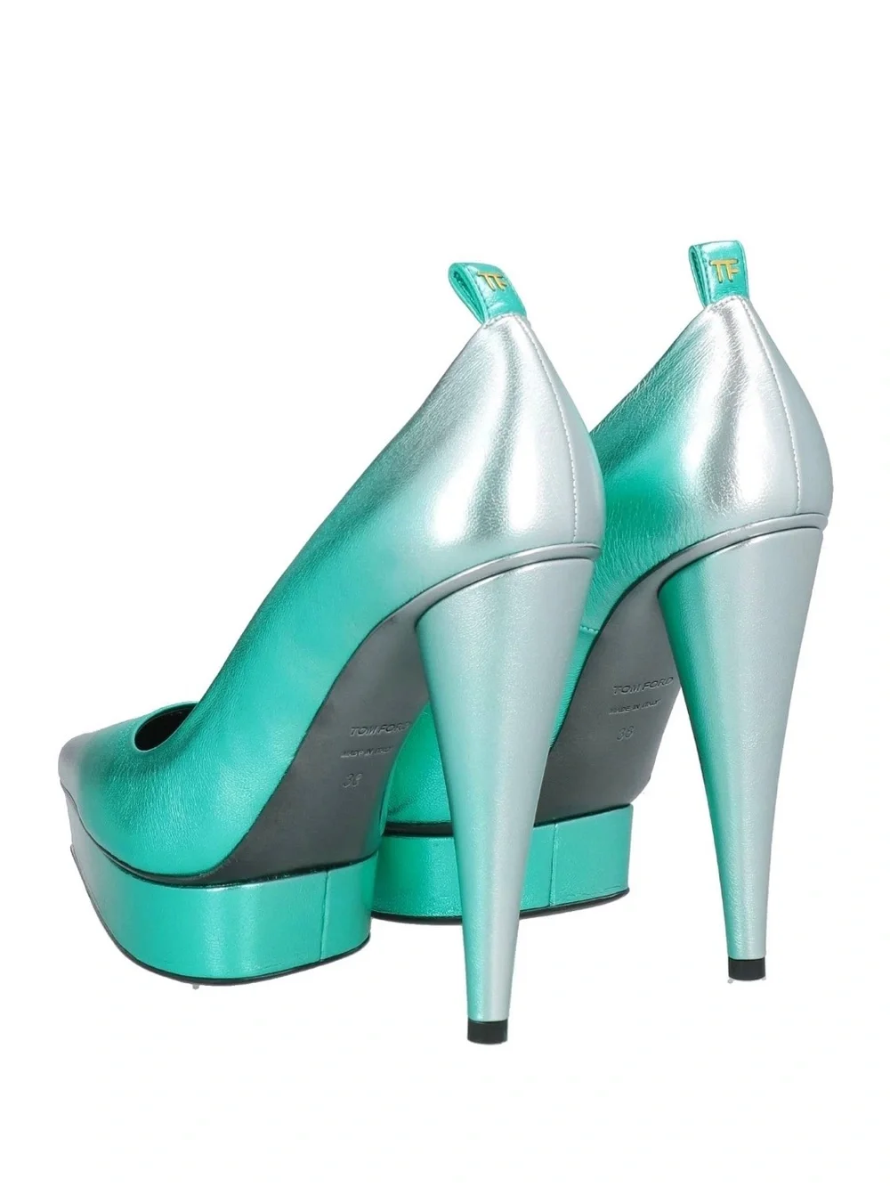Tom Ford turquoise platform pumps with cone heel